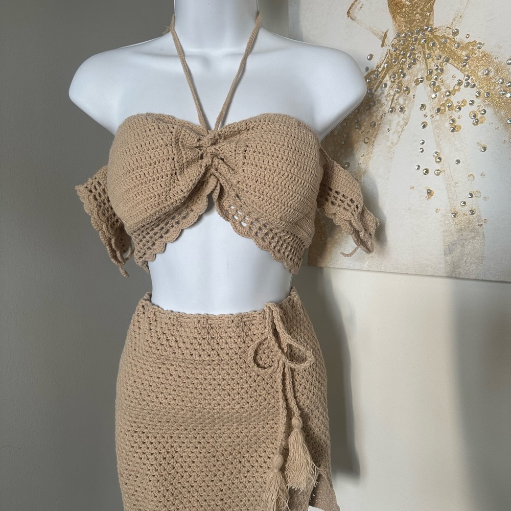 SOLD-Beige Crochet Set